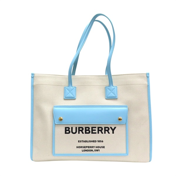 白色帆布 藍色皮革 Freya 托特包 肩背包 80705791