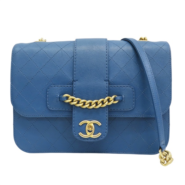 藍色 牛皮 鍊帶 肩背包 金扣 (無卡)