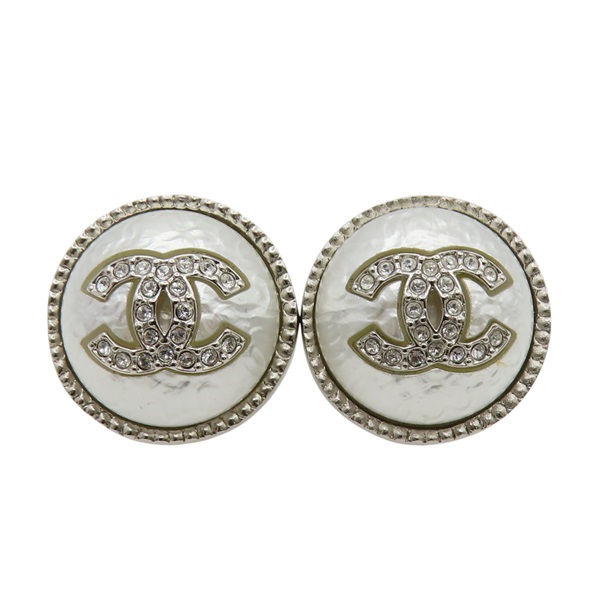 銀色 合金 水鑽鑲飾 雙C LOGO 圓形 耳環【CHANEL 香奈兒】