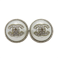 銀色 合金 水鑽鑲飾 雙C LOGO 圓形 耳環【CHANEL 香奈兒】