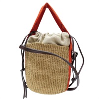 棕色藤編 橘色帆布 Woody Basket 肩背包