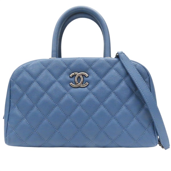 藍色 牛皮 菱格紋 荔枝紋 两用包 銀扣【CHANEL 香奈兒】