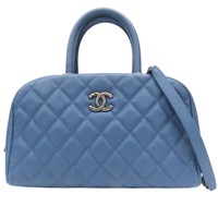 藍色 牛皮 菱格紋 荔枝紋 两用包 銀扣【CHANEL 香奈兒】