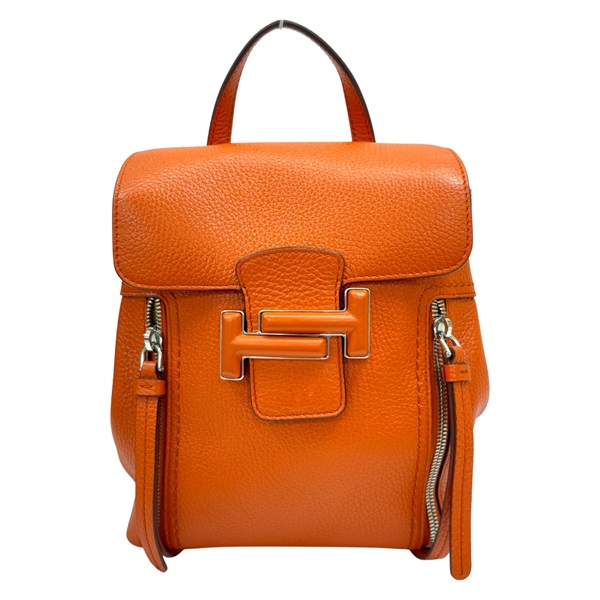 橘色 皮革 Double T 後背包【TOD'S 托德斯】