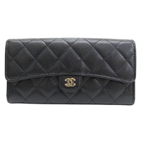 黑色 牛皮 菱格紋 荔枝紋 扣式長夾 金扣 AP0241