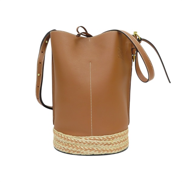 棕色牛皮 草編 酒紅色帆布 Mermaid Gate Bucket 水桶包 肩背包