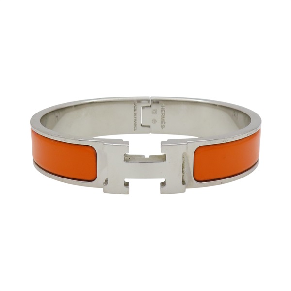 橘色琺瑯 銀色鍍金 Clic H 手環 口Q刻【HERMES 愛馬仕】 H700001F