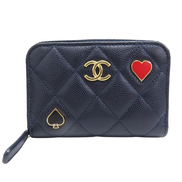 藍色 牛皮 菱格紋 荔枝紋 拉鍊零錢包 AP3082