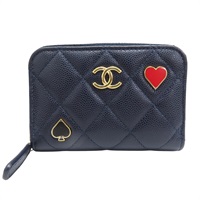 藍色 牛皮 菱格紋 荔枝紋 拉鍊零錢包 AP3082