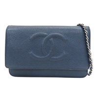 藍色 牛皮 荔枝紋 Timeless CC WOC 鍊帶 肩背包 銀扣【CHANEL 香奈兒】 A48654