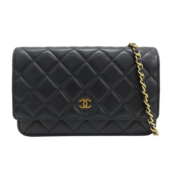 黑色 菱格紋 羊皮 WOC 鍊帶 肩背包 金扣  A33814【CHANEL 香奈兒】 A33814