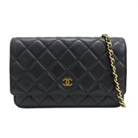 黑色 菱格紋 羊皮 WOC 鍊帶 肩背包 金扣  A33814【CHANEL 香奈兒】 A33814