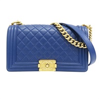 藍色 羊皮 BOY 25 鍊帶 肩背包 金扣【CHANEL 香奈兒】 A67086