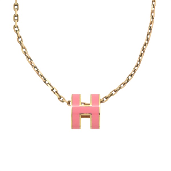 粉色琺瑯 金色鍍金 Mini Pop H 項鍊【HERMES 愛馬仕】 H147992FO