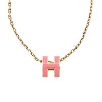 粉色琺瑯 金色鍍金 Mini Pop H 項鍊【HERMES 愛馬仕】 H147992FO