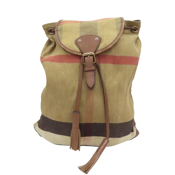 棕色 帆布 格紋 後背包【BURBERRY 巴寶莉】