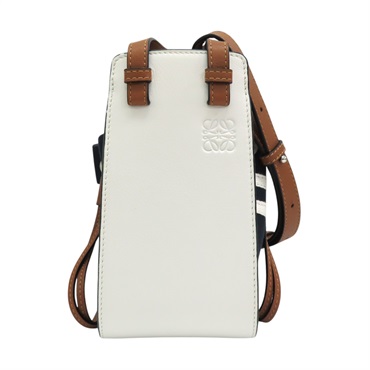 白/棕色牛皮 藍色帆布 Mini Hammock 肩背包【LOEWE 羅威】 314.60.V07