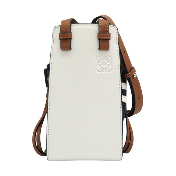 白/棕色牛皮 藍色帆布 Mini Hammock 肩背包【LOEWE 羅威】 314.60.V07