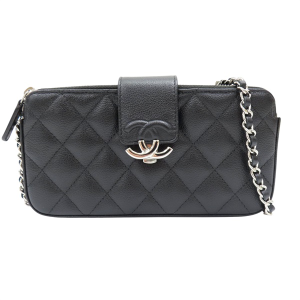 黑色 牛皮 菱格紋 荔枝紋 鍊帶 肩背包