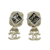 水晶 黑色琺瑯 金屬 CC 垂墜耳環【CHANEL 香奈兒】