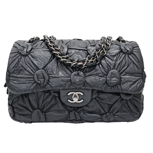 黑色 羊皮 Lemarie Flap Bag Draped 鍊帶 肩背包 銀扣