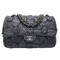 黑色 羊皮 Lemarie Flap Bag Draped 鍊帶 肩背包 銀扣