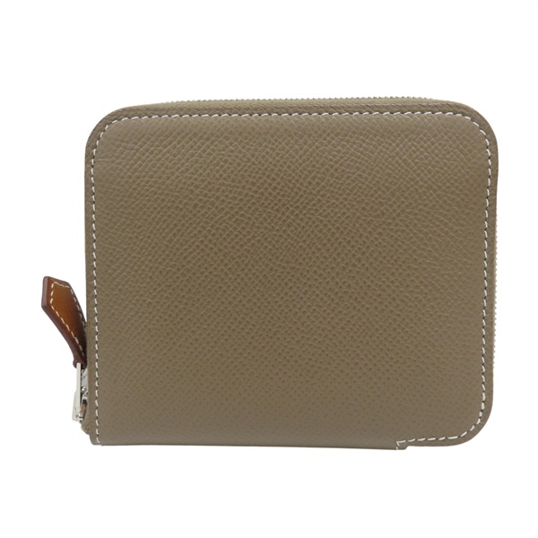 大象灰 Epsom 牛皮 拉鍊 Silk'In Compact 短夾 Z刻【HERMES 愛馬仕】