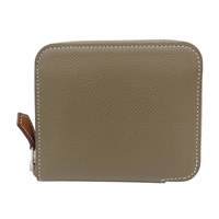 大象灰 Epsom 牛皮 拉鍊 Silk'In Compact 短夾 Z刻【HERMES 愛馬仕】