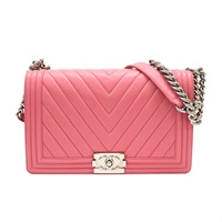 粉色 山型紋牛皮 BOY 28 肩背包【CHANEL 香奈兒】
