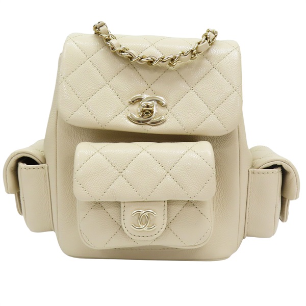 米白色 菱格紋 荔枝牛皮 DUMA 後背包【CHANEL 香奈兒】 AS4399