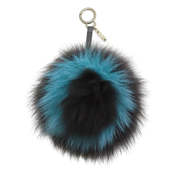 黑/藍色 毛絨 毛球吊飾.【FENDI 芬迪】 7AR683