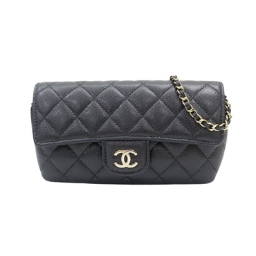 黑色 荔枝紋牛皮 肩背包 金扣【CHANEL 香奈兒】
