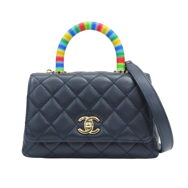 藍色羊皮 Coco Handle 兩用包 金扣【CHANEL 香奈兒】 AS2215