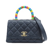 藍色羊皮 Coco Handle 兩用包 金扣【CHANEL 香奈兒】 AS2215