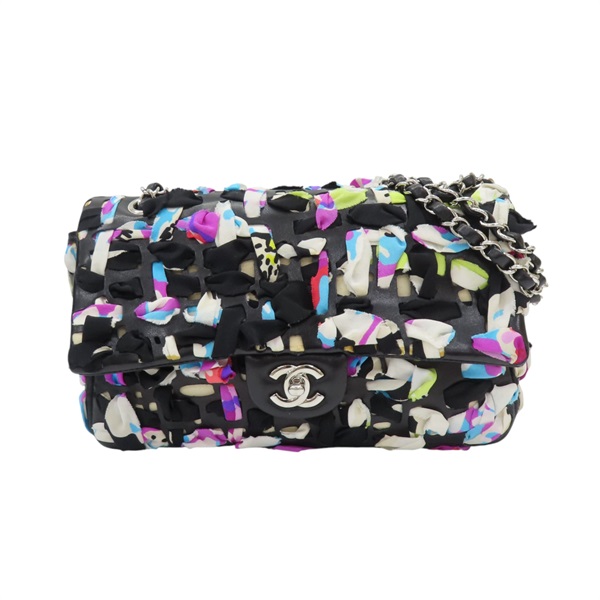 多色絲綢編織 黑色羊皮 COCO 25 肩背包 A01112 無卡 銀扣【CHANEL 香奈兒】