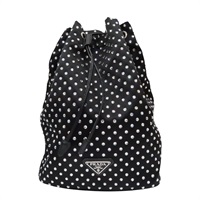 黑色 亮鑽 尼龍帆布 水桶 收納包【PRADA 普拉達】 無背帶