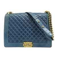 藍色 牛皮 BOY 30cm 鍊帶 肩背包 金扣 無卡【CHANEL 香奈兒】
