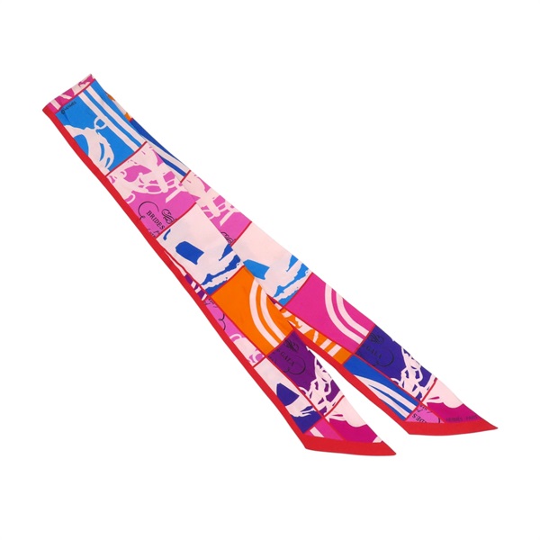 桃紅色 真絲 Brides de Gala En Desordre Twilly 絲巾【HERMES 愛馬仕】