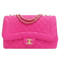 桃紅色 羊皮 鍊帶 Mademoiselle Chic Flap 肩背包 金扣 無卡【CHANEL 香奈兒】