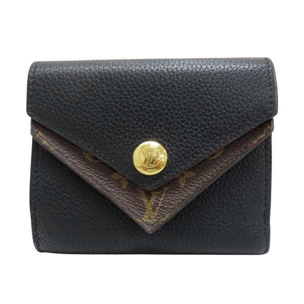 黑色牛皮 棕色原花 帆布 Double V 扣式短夾 (有燙字)【LOUIS VUITTON LV 路易威登】 M64420