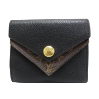 黑色牛皮 棕色原花 帆布 Double V 扣式短夾 (有燙字)【LOUIS VUITTON LV 路易威登】 M64420