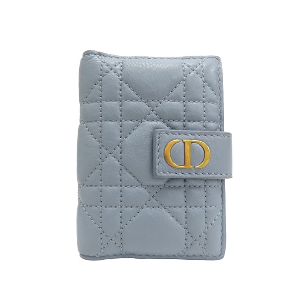 藍色 籐格紋 皮革 Caro Dandelion 扣式名片夾【Dior 迪奧】 S5157UWHC