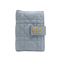 藍色 籐格紋 皮革 Caro Dandelion 扣式名片夾【Dior 迪奧】 S5157UWHC