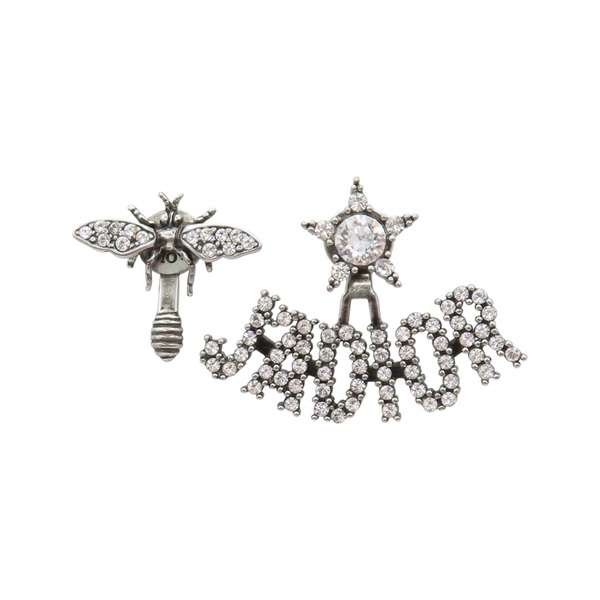 黑色 鍍銀 JADIOR 不對襯 耳環【Dior 迪奧 】