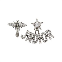 黑色 鍍銀 JADIOR 不對襯 耳環【Dior 迪奧 】