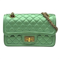 綠色 緞面布 2.55 鍊帶 肩背包 無卡【CHANEL 香奈兒】
