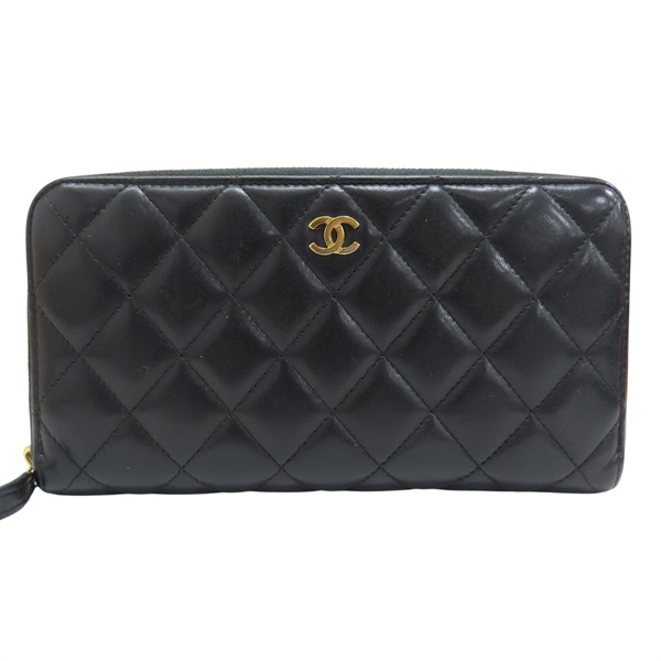 黑色 羊皮 拉鍊長夾 金扣【CHANEL 香奈兒】 AP0242