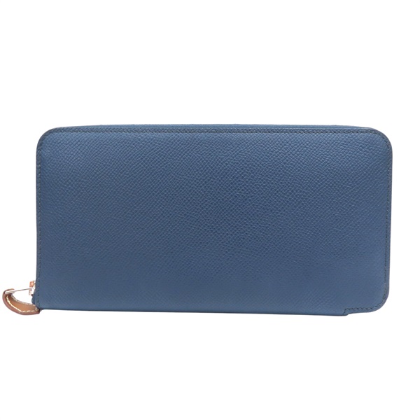 藍色 Epsom牛皮 絲巾 Silk in 拉鍊長夾 B刻【HERMES 愛馬仕】