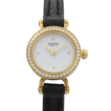 18K黃金 白色錶盤 鑽框 Faubourg Mini 腕錶【HERMES 愛馬仕】 FG1.186