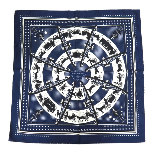 藍色 絲綢 Paris Qui Roule 絲巾 60【HERMES 愛馬仕】